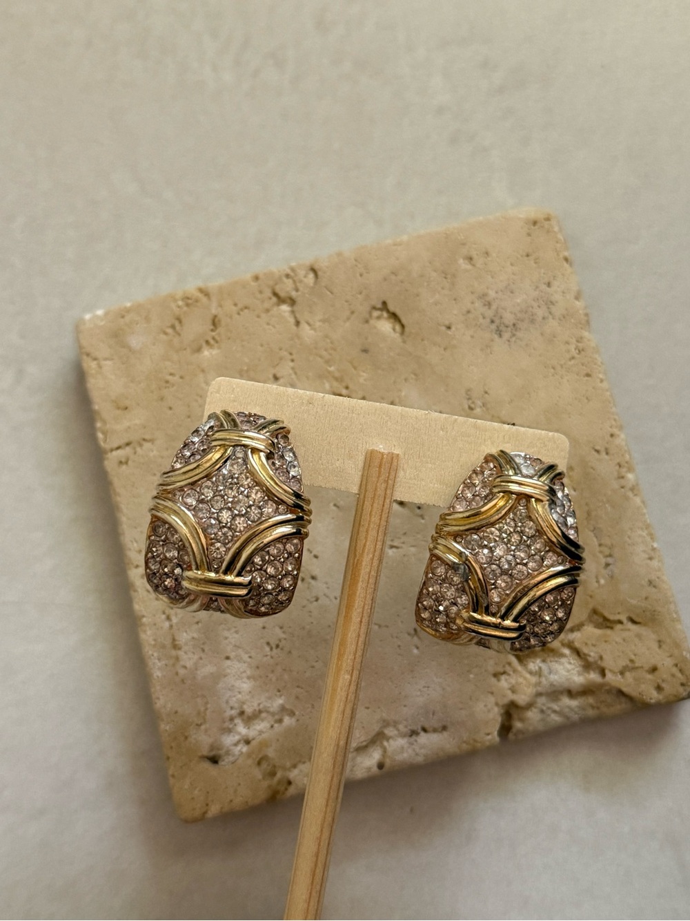 Ciner Vintage Gold Plated Crystal Pavé Clip-On Earrings